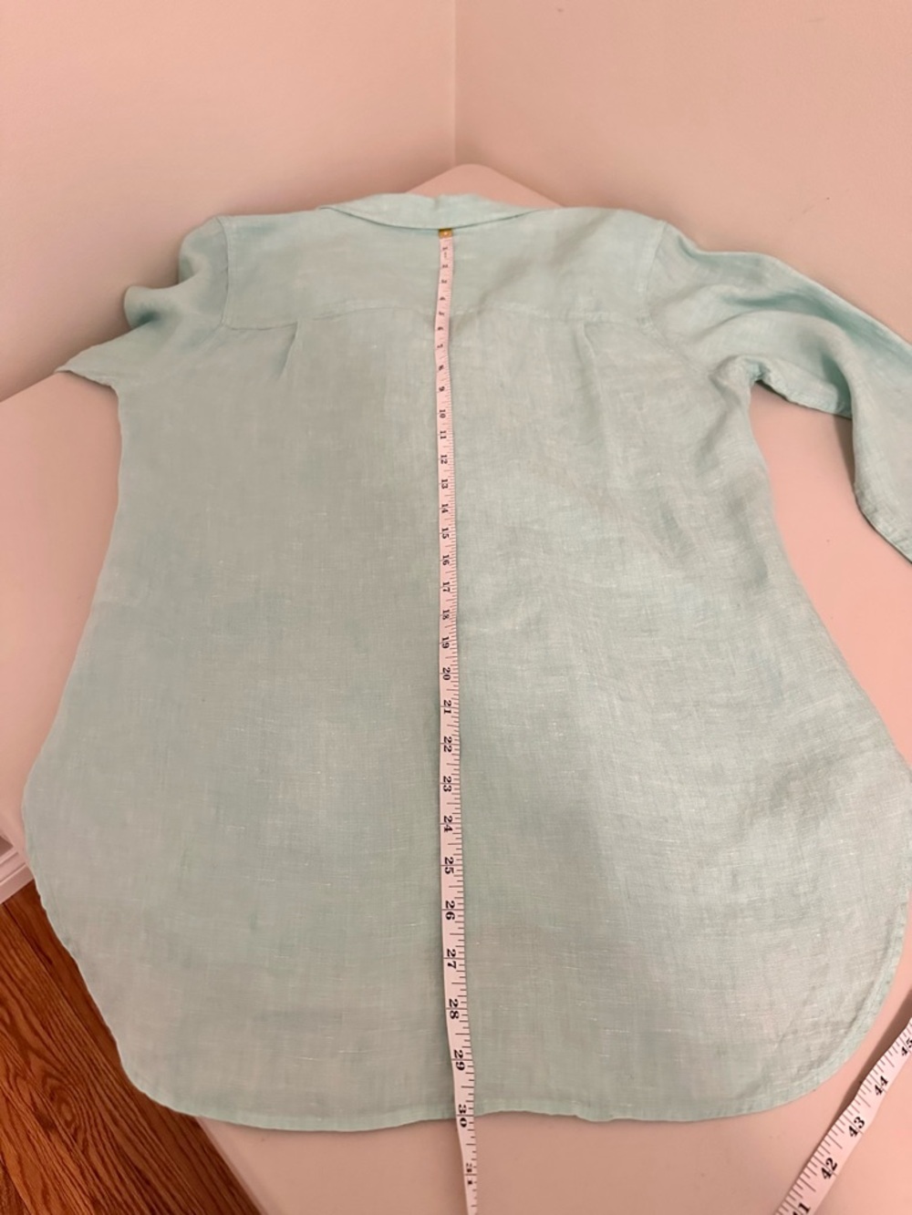 L.L.Bean 100% Linen Button Down Shirt Medium Mint Green Long Sleeve Lightweight - Picture 8 of 8